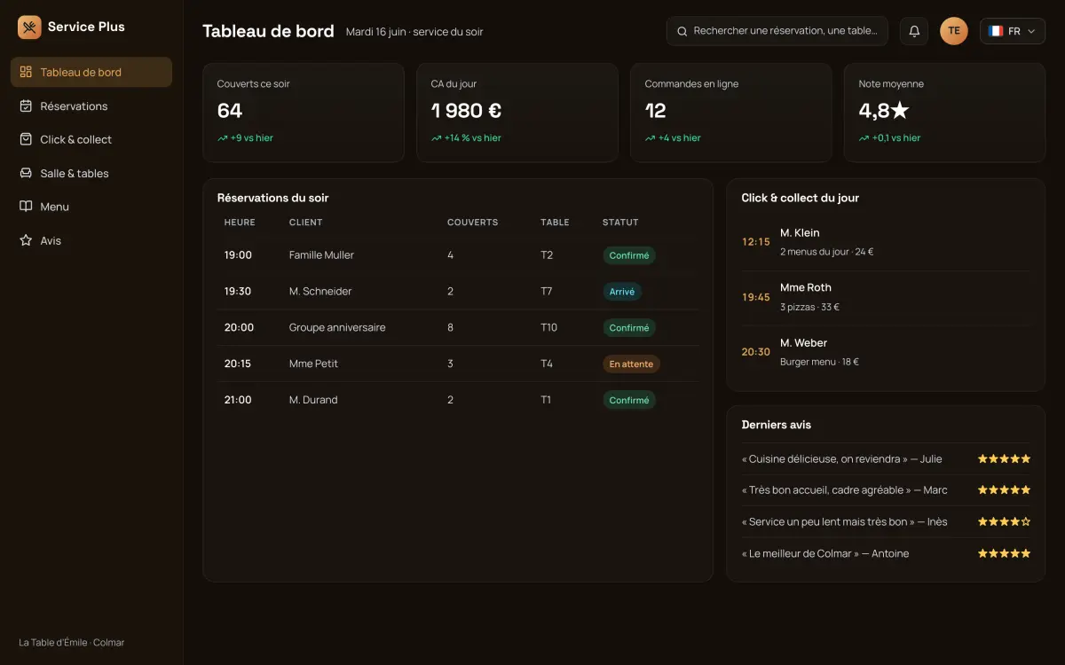 Aperçu de l'application Service Plus